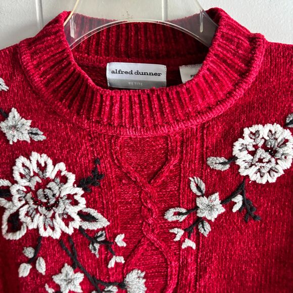 Alfred Dunner Petite PXL Red Chenille Embroidered Floral Holiday Sweater #C - Picture 4 of 5